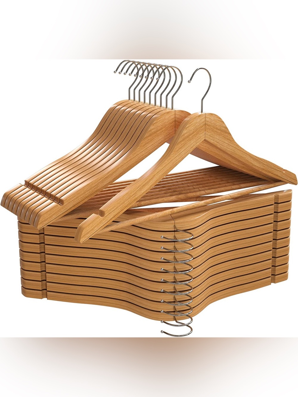 Wooden Suit Hangers - Natural Wood Finish Pack of 10